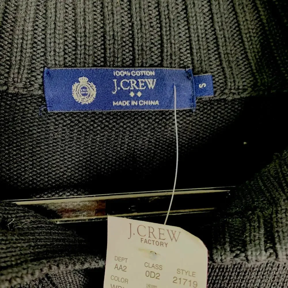 J Crew Mens Sweater Pullover Small Black Cotton Buttons New